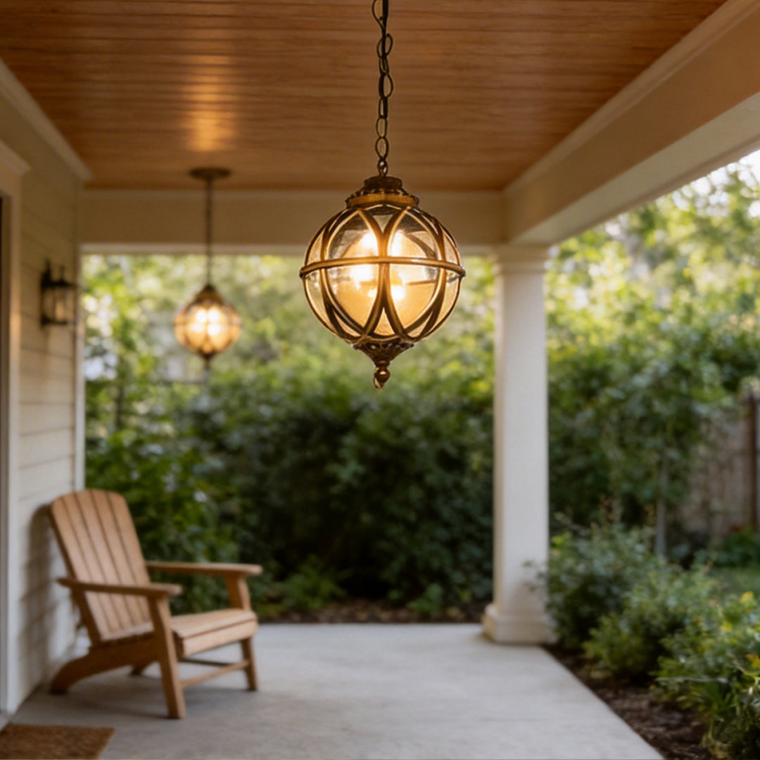 Metal Orb Pendant Light - Moisture Proof Outdoor Ceiling Globe