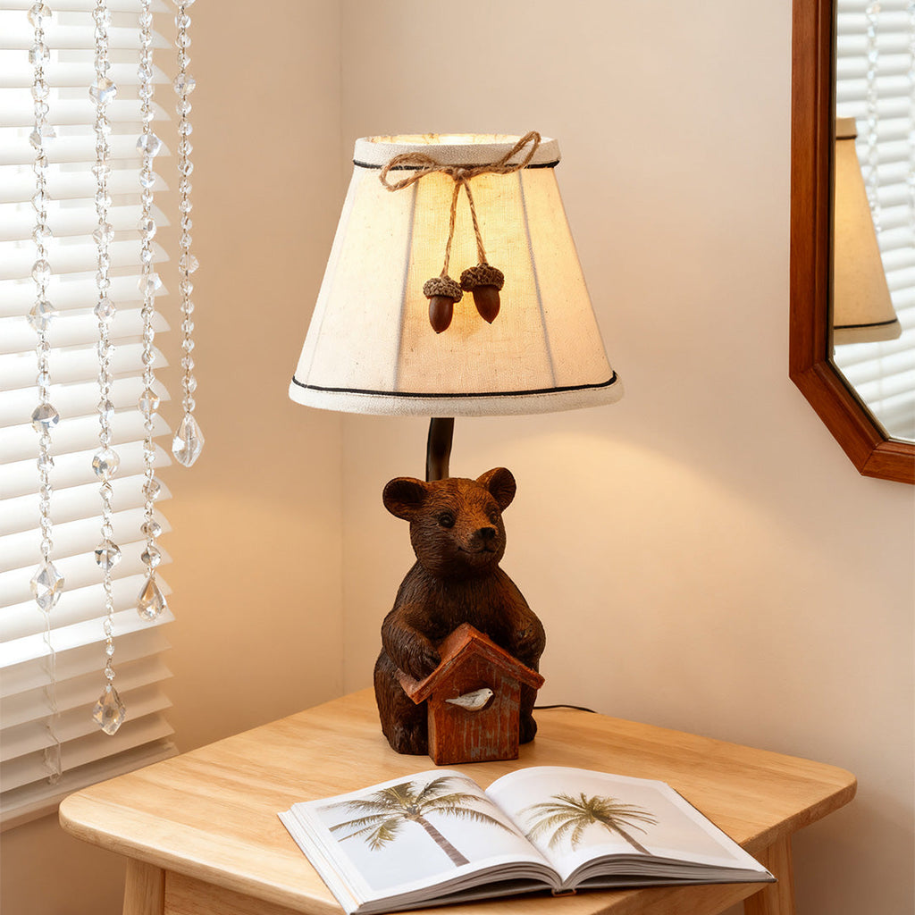 Bear Table Lamp with European-Style Fabric Shades - Charming Novelty Light Fixture