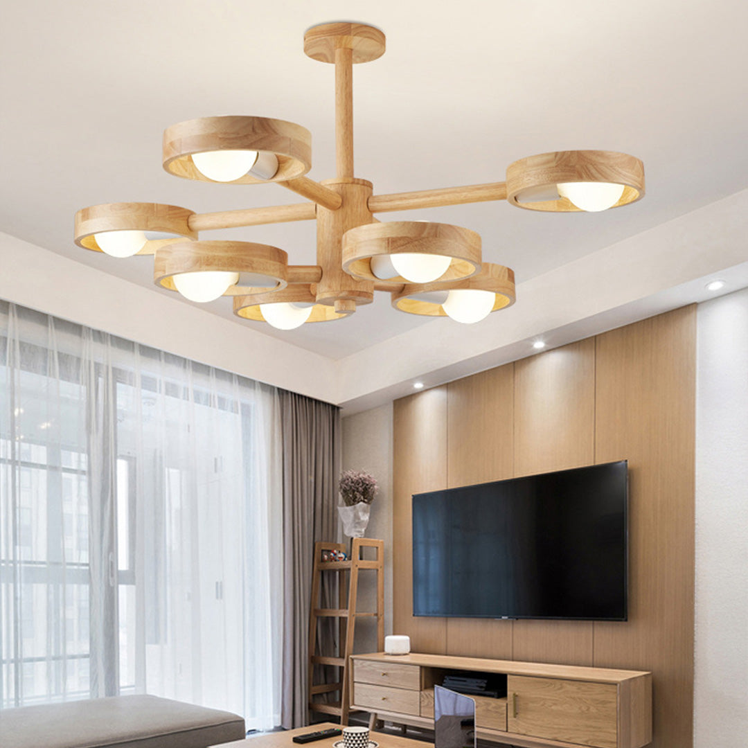 Scandinavian Wooden Chandelier Rubberwood LED Light