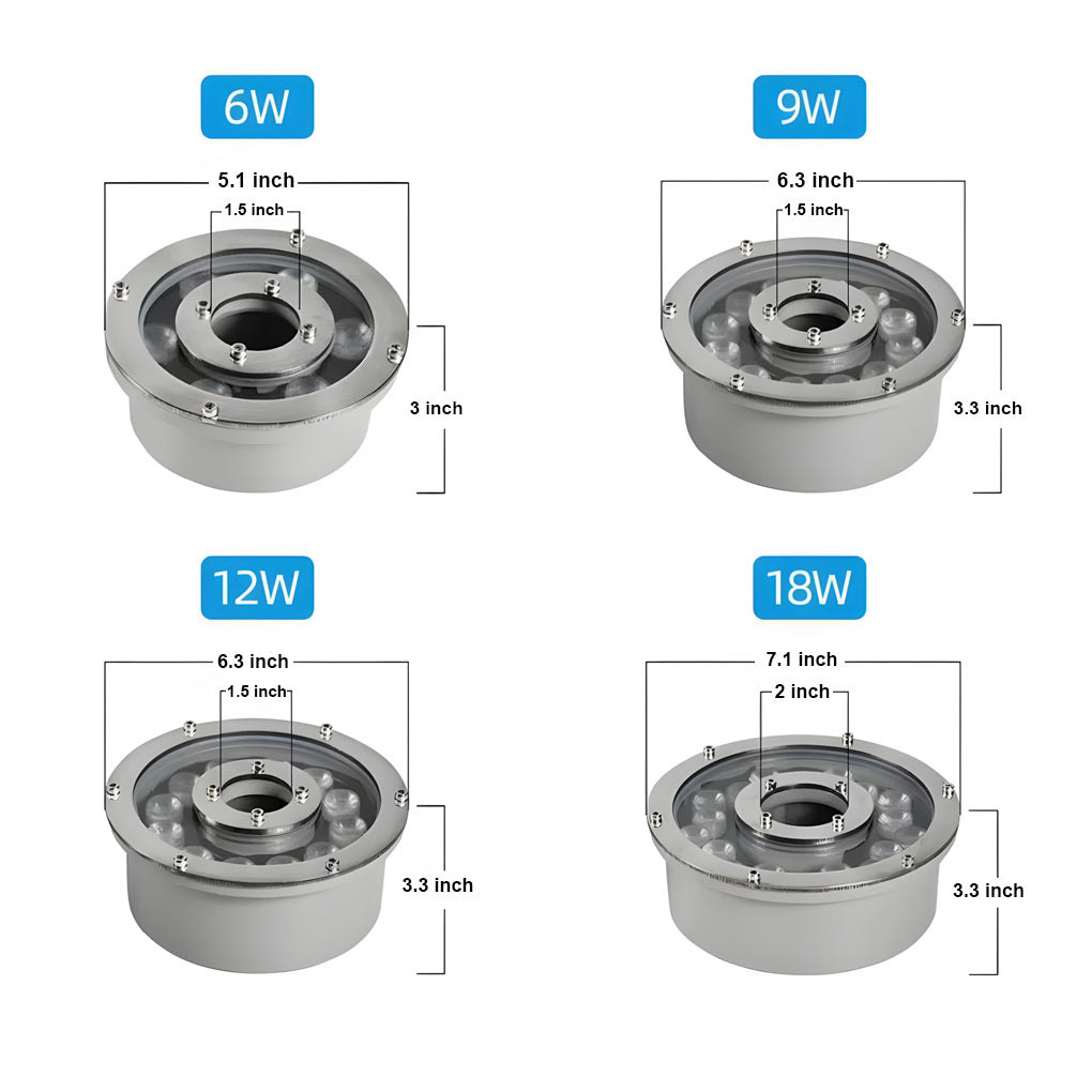 Water Fountain LED Light Waterproof Stainless Steel Lamp