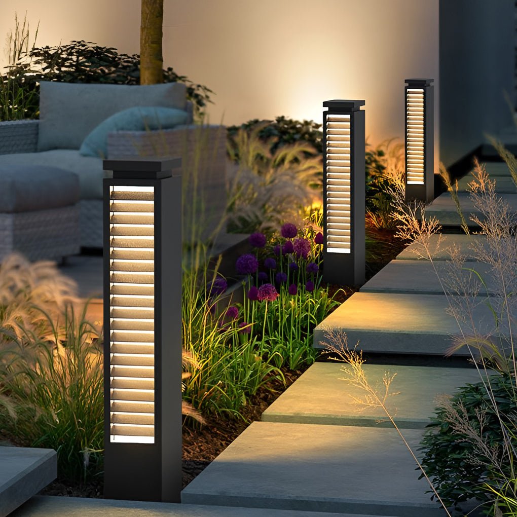 Black Stainless Steel LED Bollard Light - Louvered Outdoor Lighting
