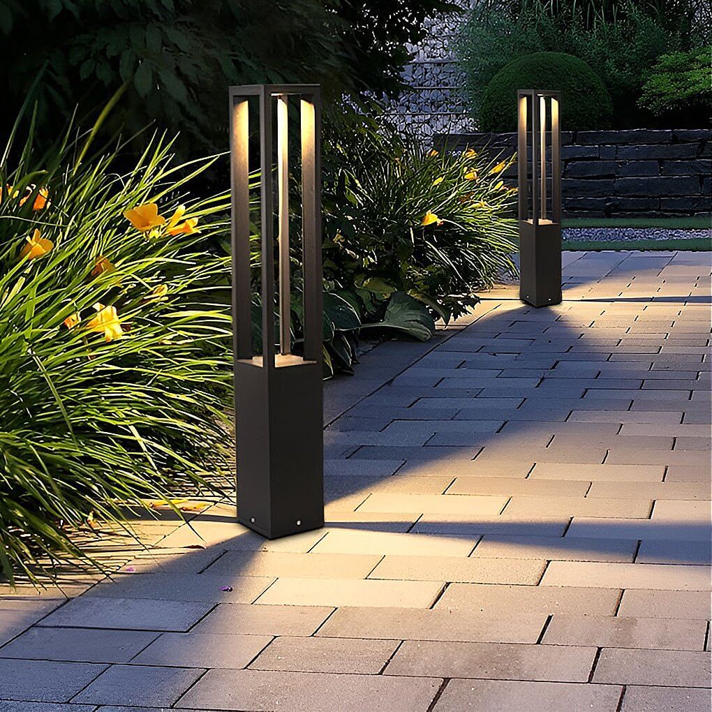 Black Aluminum LED Bollard Lights 7W Landscape 4-Beam Garden Lighting