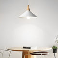White Nordic Metal Cone Pendant Light with Wood Top