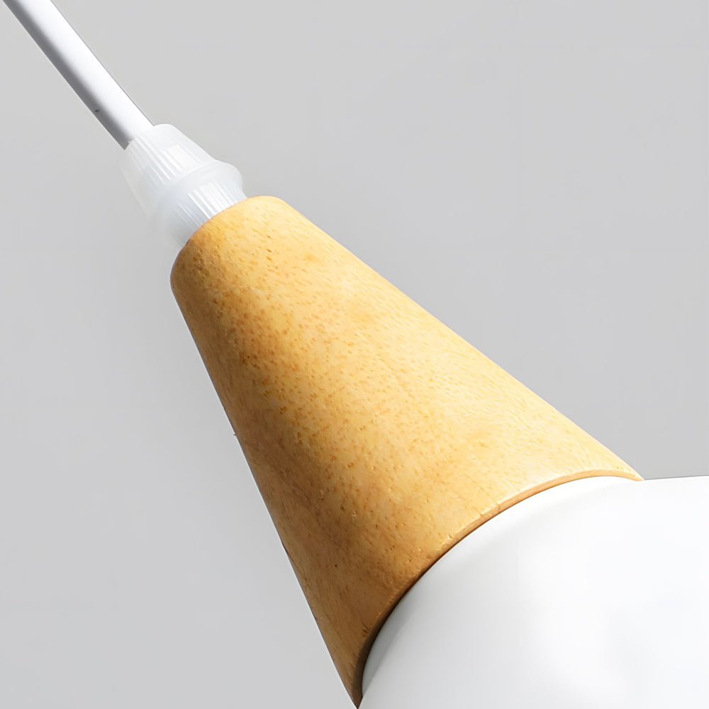 White Nordic Metal Cone Pendant Light with Wood Top