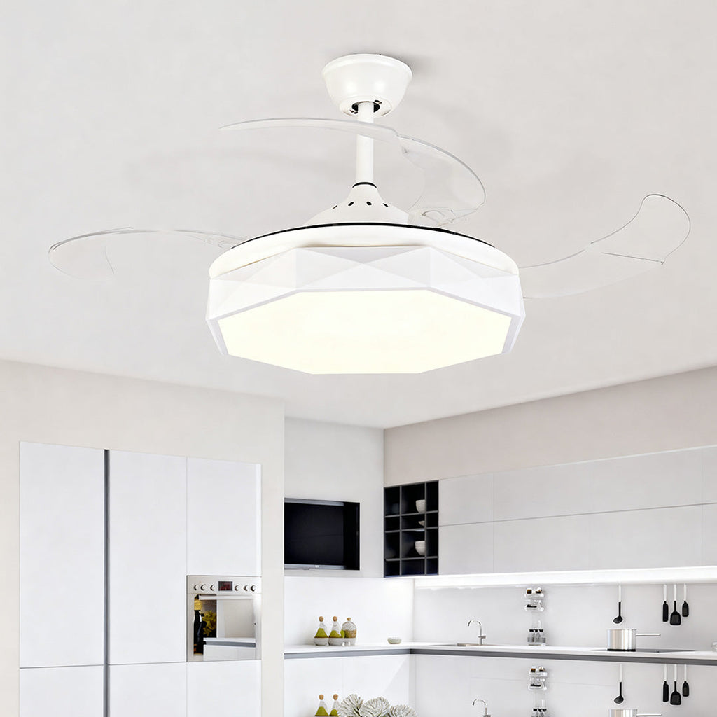 42-Inch Ceiling Fan with Light – White ABS Blades & Acrylic Shade