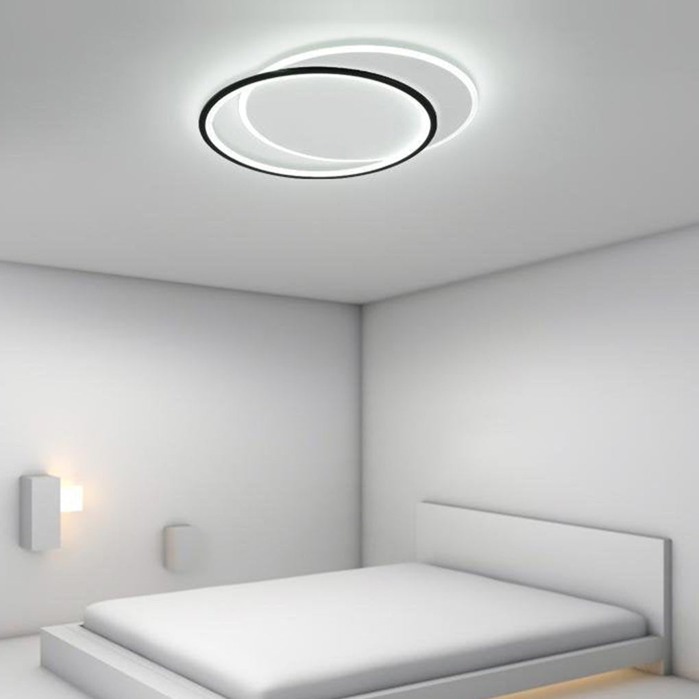 Modern Overlapped Round Flush Mount Ceiling Light - White & Black Finish