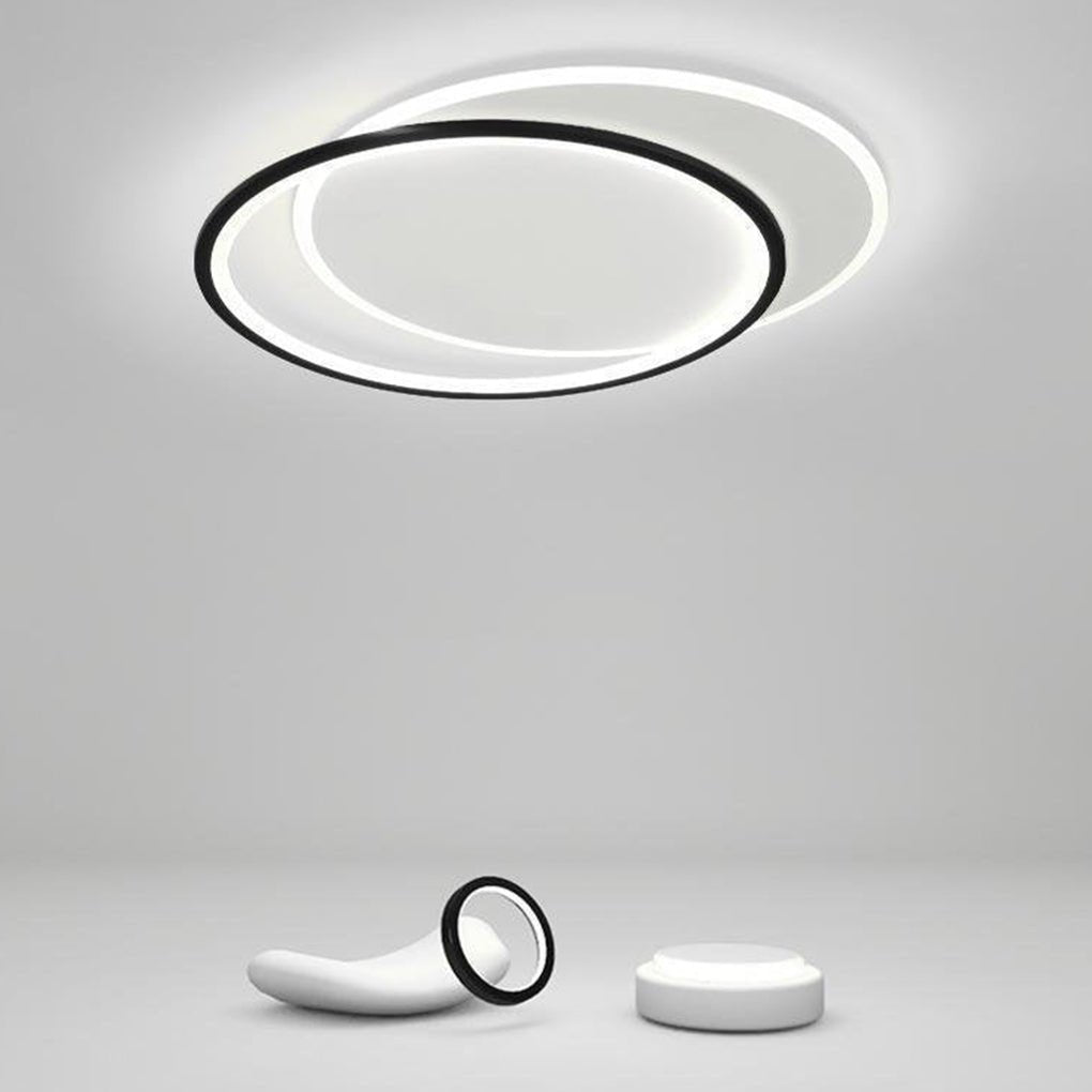 Modern Overlapped Round Flush Mount Ceiling Light - White & Black Finish