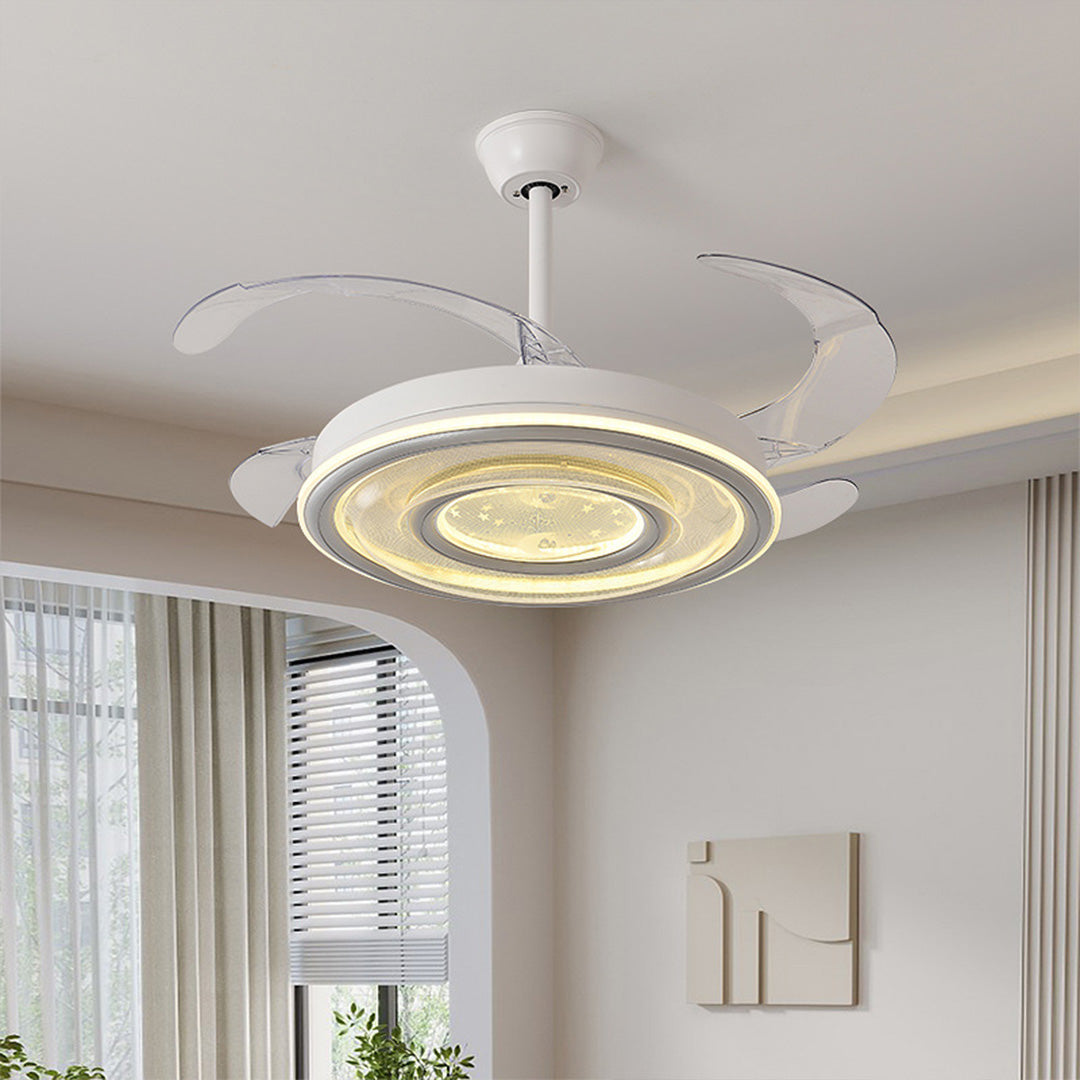 White Ceiling Fan with Light - Nordic Transparent Blade Fixture