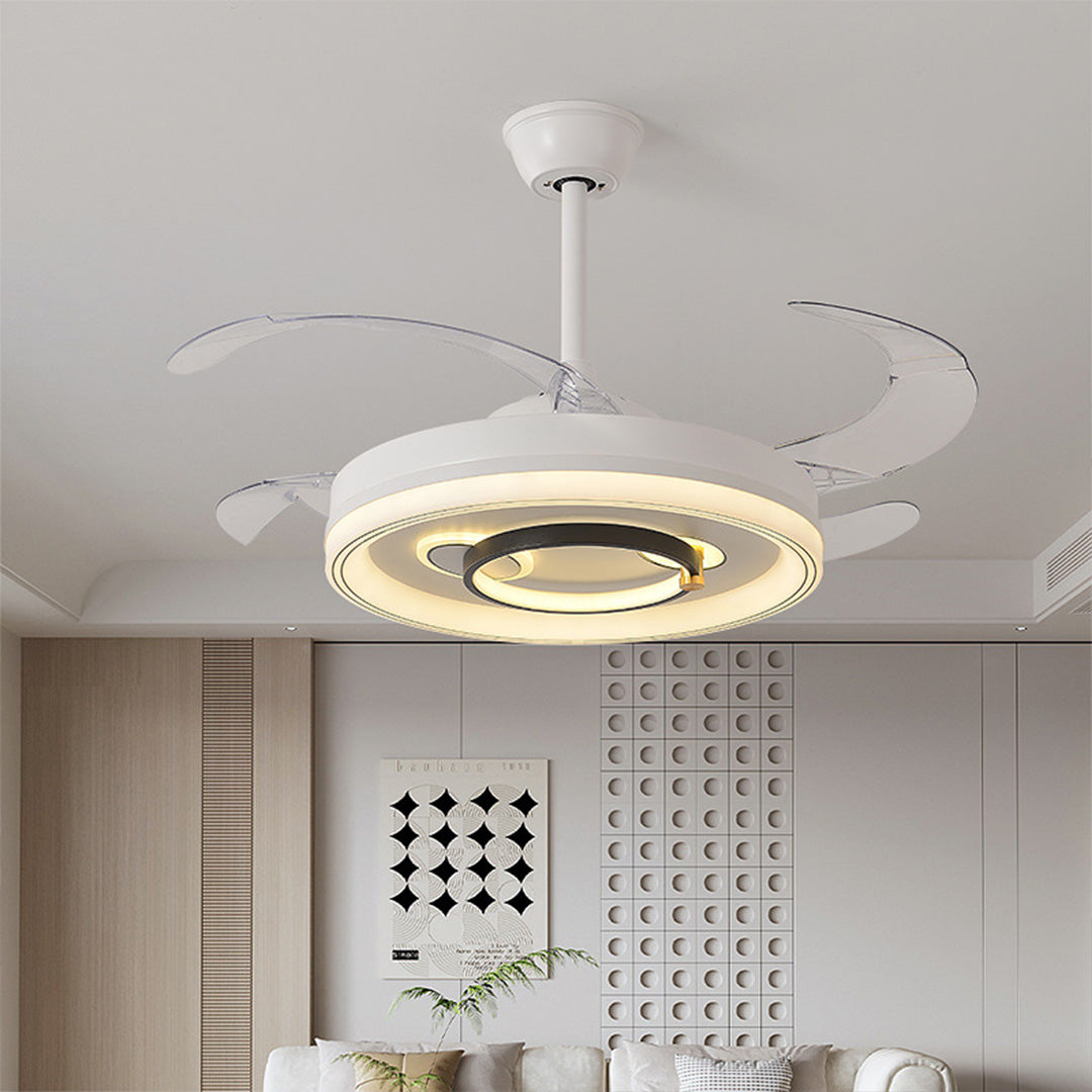 White Ceiling Fan with Light - Nordic Transparent Blade Fixture