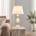 Elegant White Contemporary Table Lamp with Gold Accents - Modern Home Lighting Decor