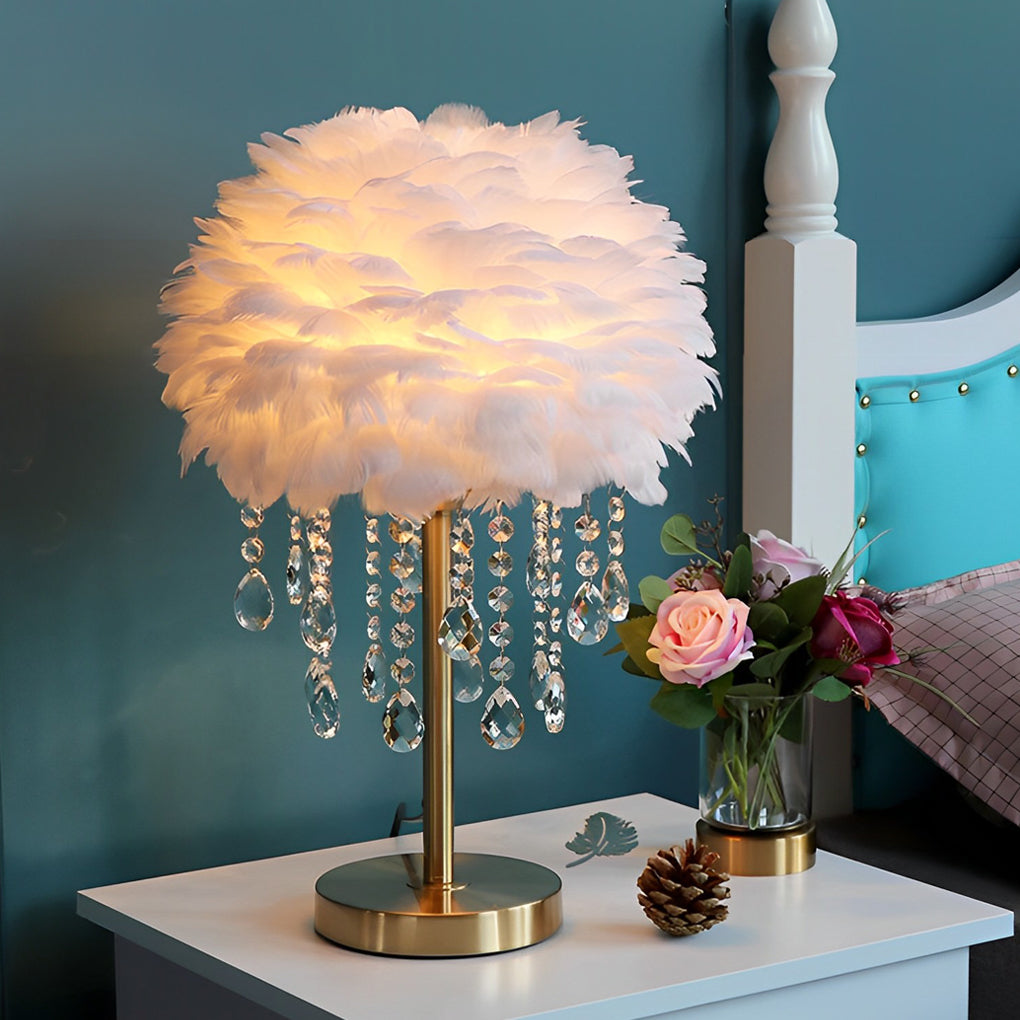 Feather LED Crystal Tassel Table Lamp - Modern Ambient Light