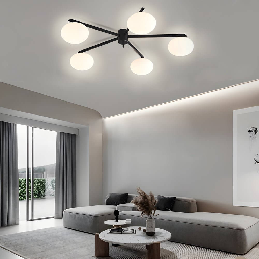 White Glass Bubble Black Semi-Flush Ceiling Light Fixture