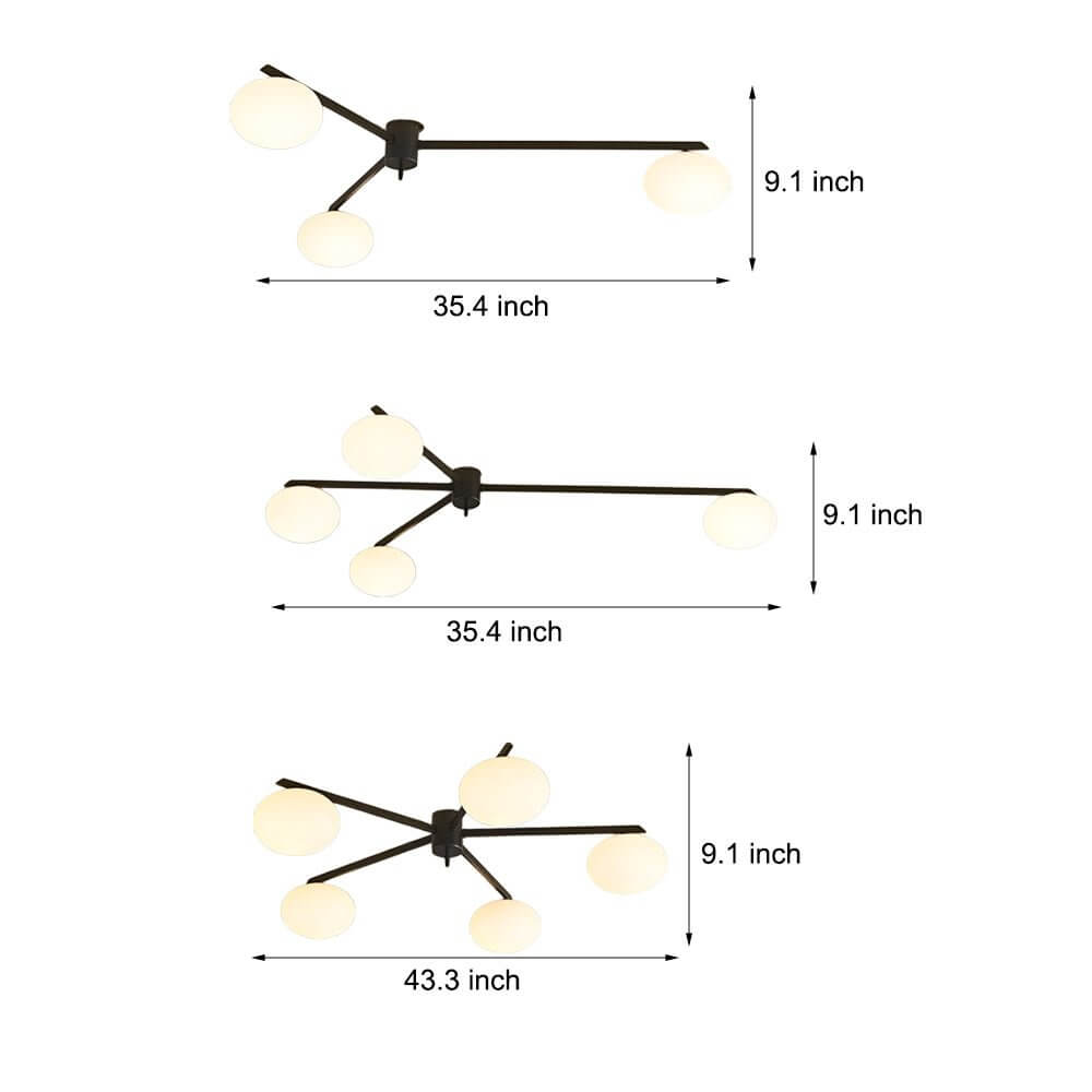 White Glass Bubble Black Semi-Flush Ceiling Light Fixture