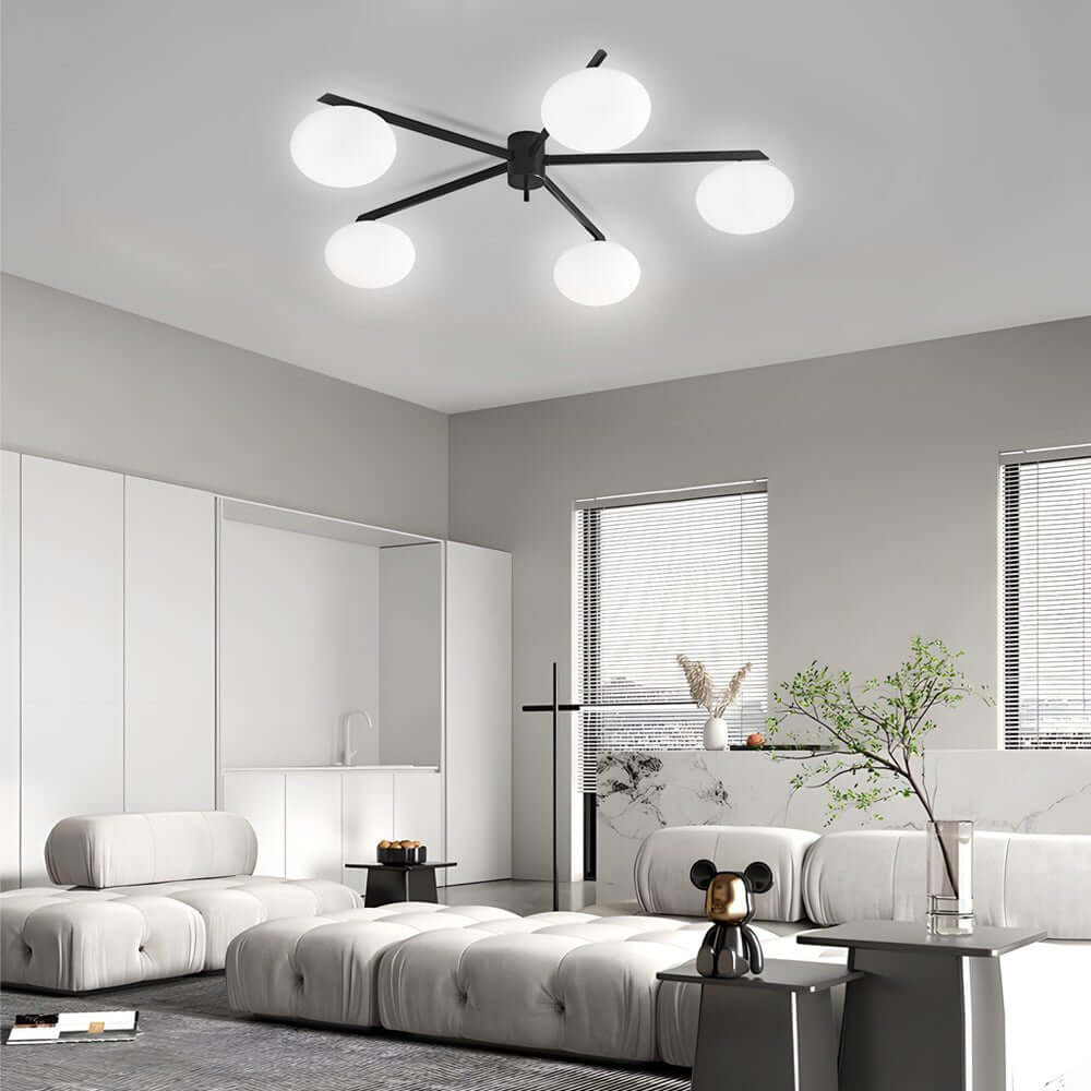 White Glass Bubble Black Semi-Flush Ceiling Light Fixture