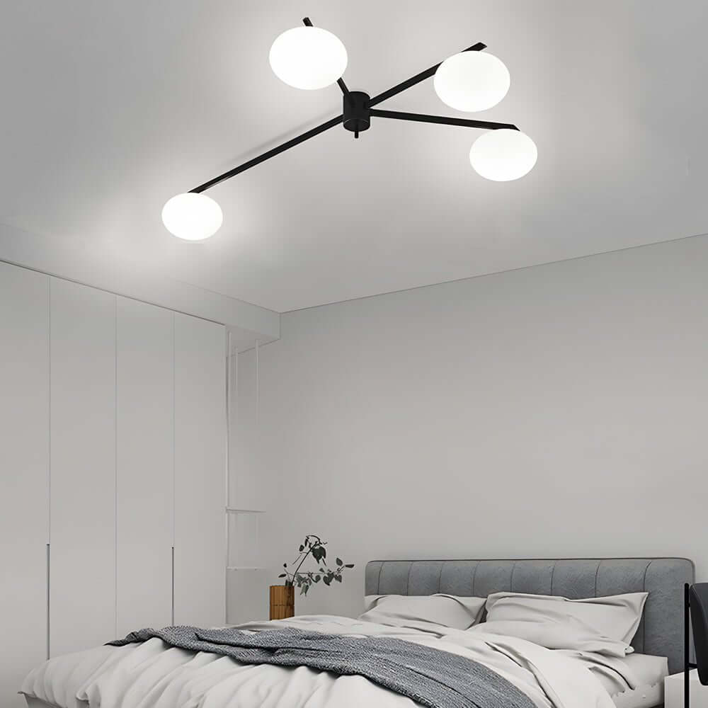 White Glass Bubble Black Semi-Flush Ceiling Light Fixture