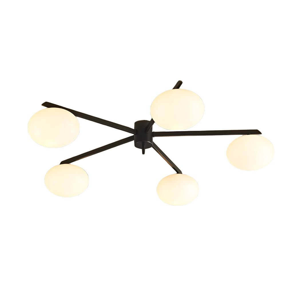 White Glass Bubble Black Semi-Flush Ceiling Light Fixture