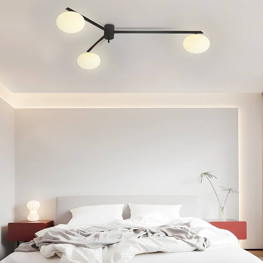 White Glass Bubble Black Semi-Flush Ceiling Light Fixture