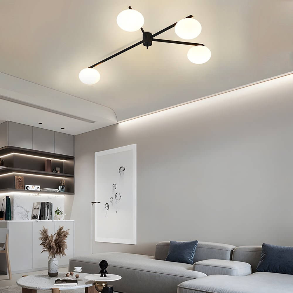White Glass Bubble Black Semi-Flush Ceiling Light Fixture