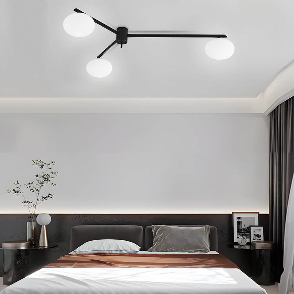 White Glass Bubble Black Semi-Flush Ceiling Light Fixture