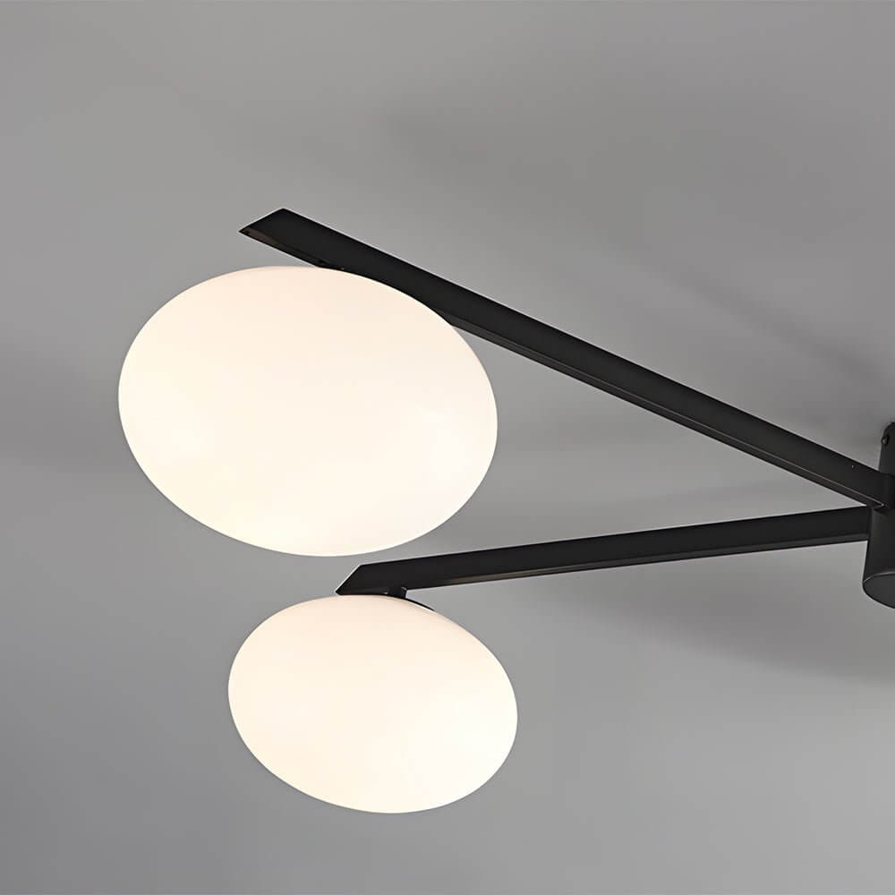 White Glass Bubble Black Semi-Flush Ceiling Light Fixture