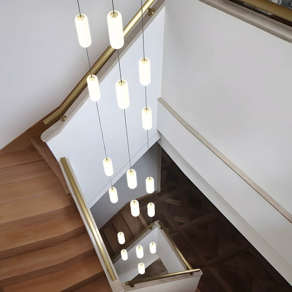 White Long Tube Multi Light Staircase Chandelier - Modern Lighting, LED Pendant, Stairway Decor, Contemporary Ceiling Fixture, Home Interior Design