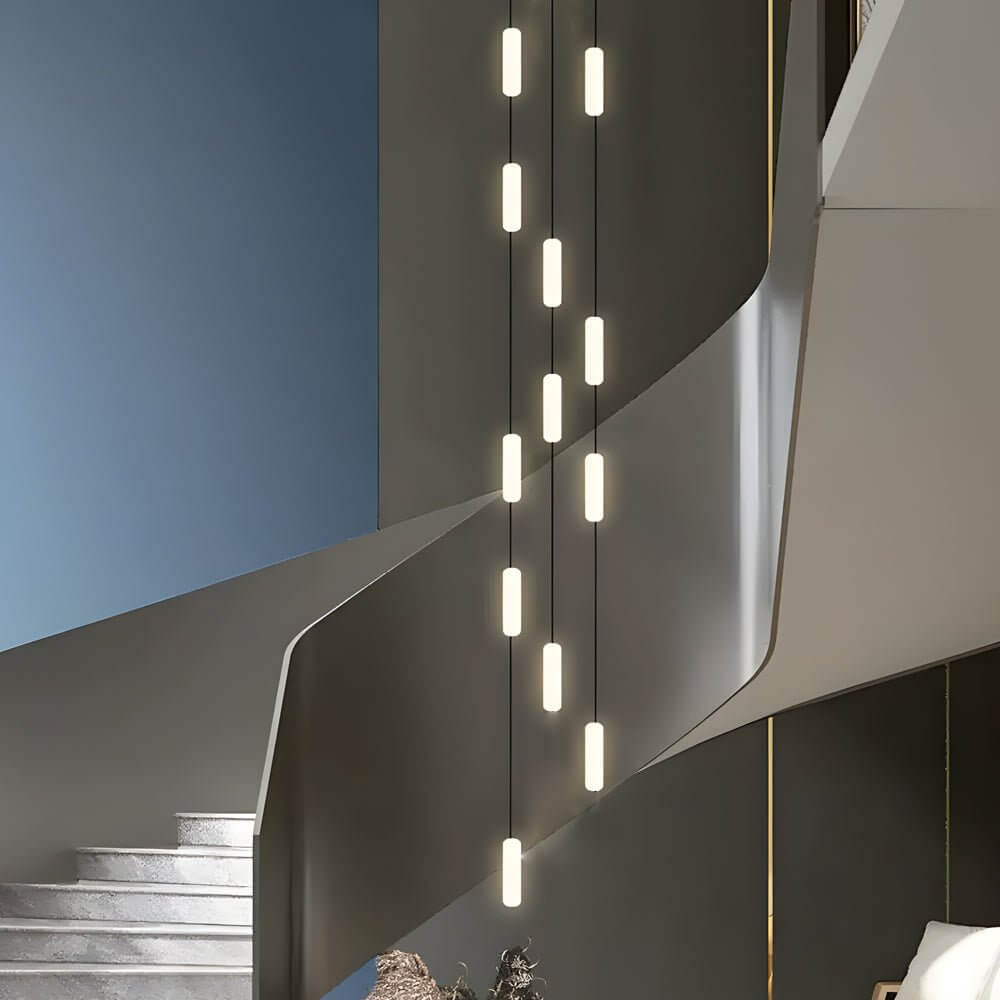 White Long Tube Multi Light Staircase Chandelier - Modern Lighting, LED Pendant, Stairway Decor, Contemporary Ceiling Fixture, Home Interior Design