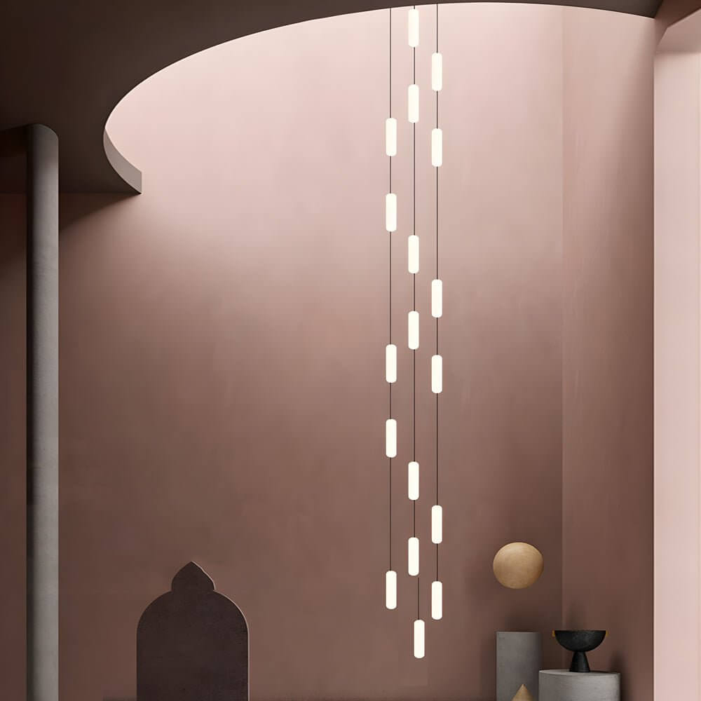 White Long Tube Multi Light Staircase Chandelier - Modern Lighting, LED Pendant, Stairway Decor, Contemporary Ceiling Fixture, Home Interior Design