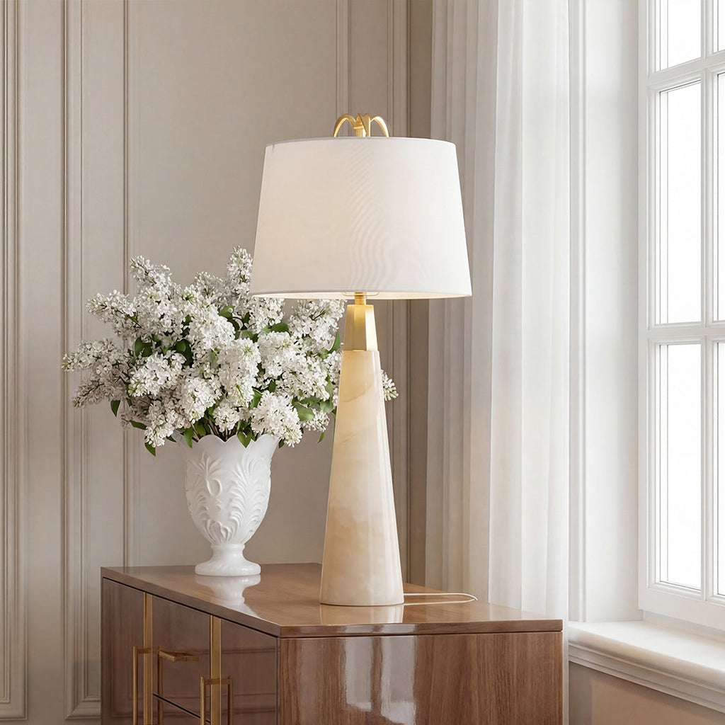 White Marble Tapered Table Lamp - Elegant Luxury Nordic Design Stone Lamp