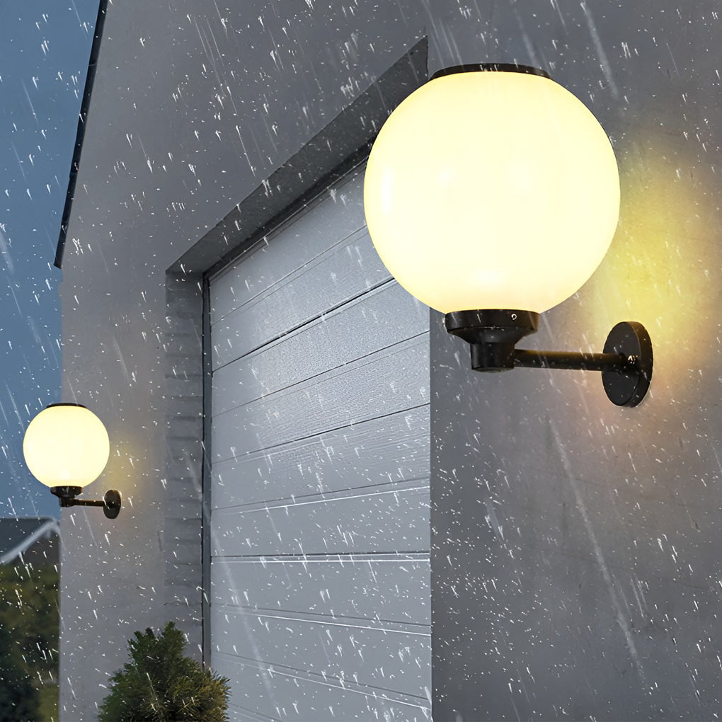 White Outdoor Globe Wall Sconce LED Solar Light