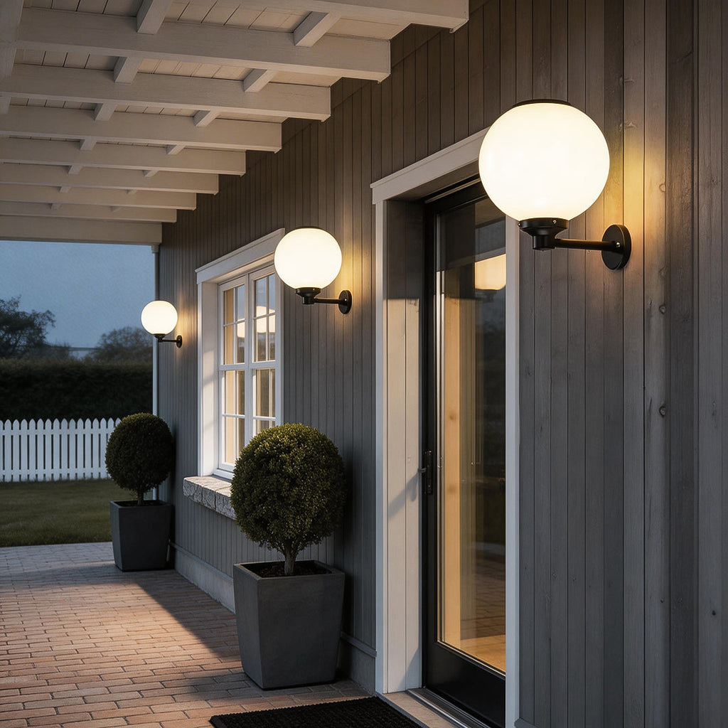 White Outdoor Globe Wall Sconce LED Solar Light