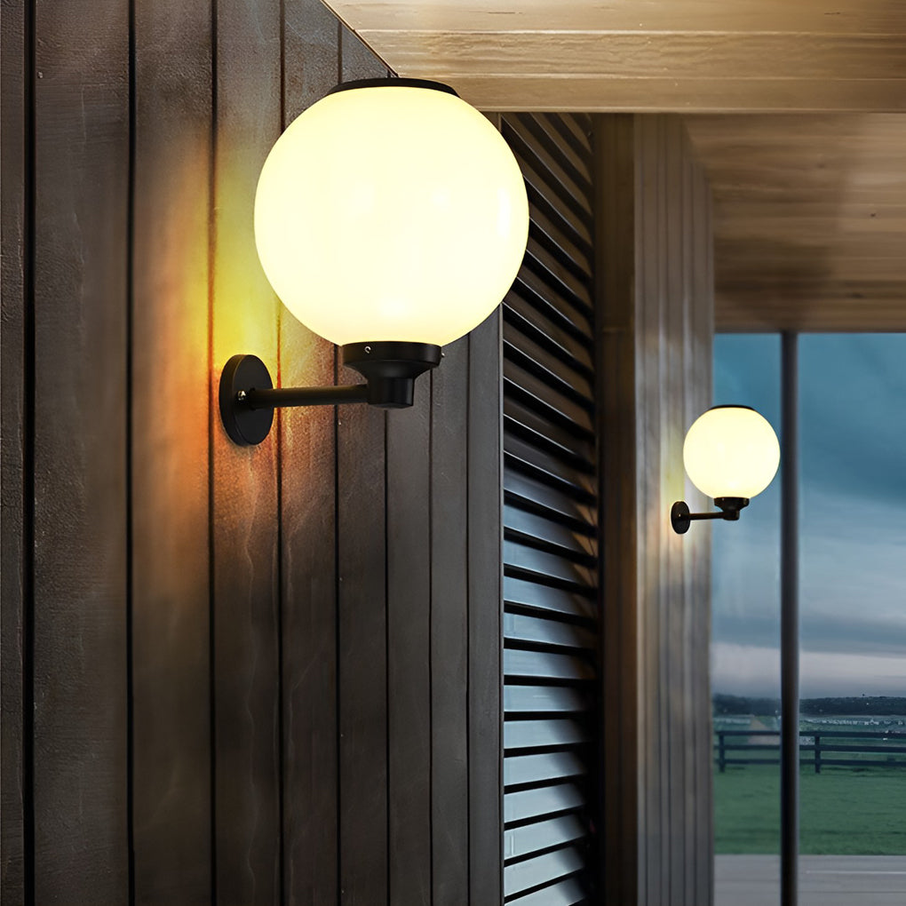 White Outdoor Globe Wall Sconce LED Solar Light