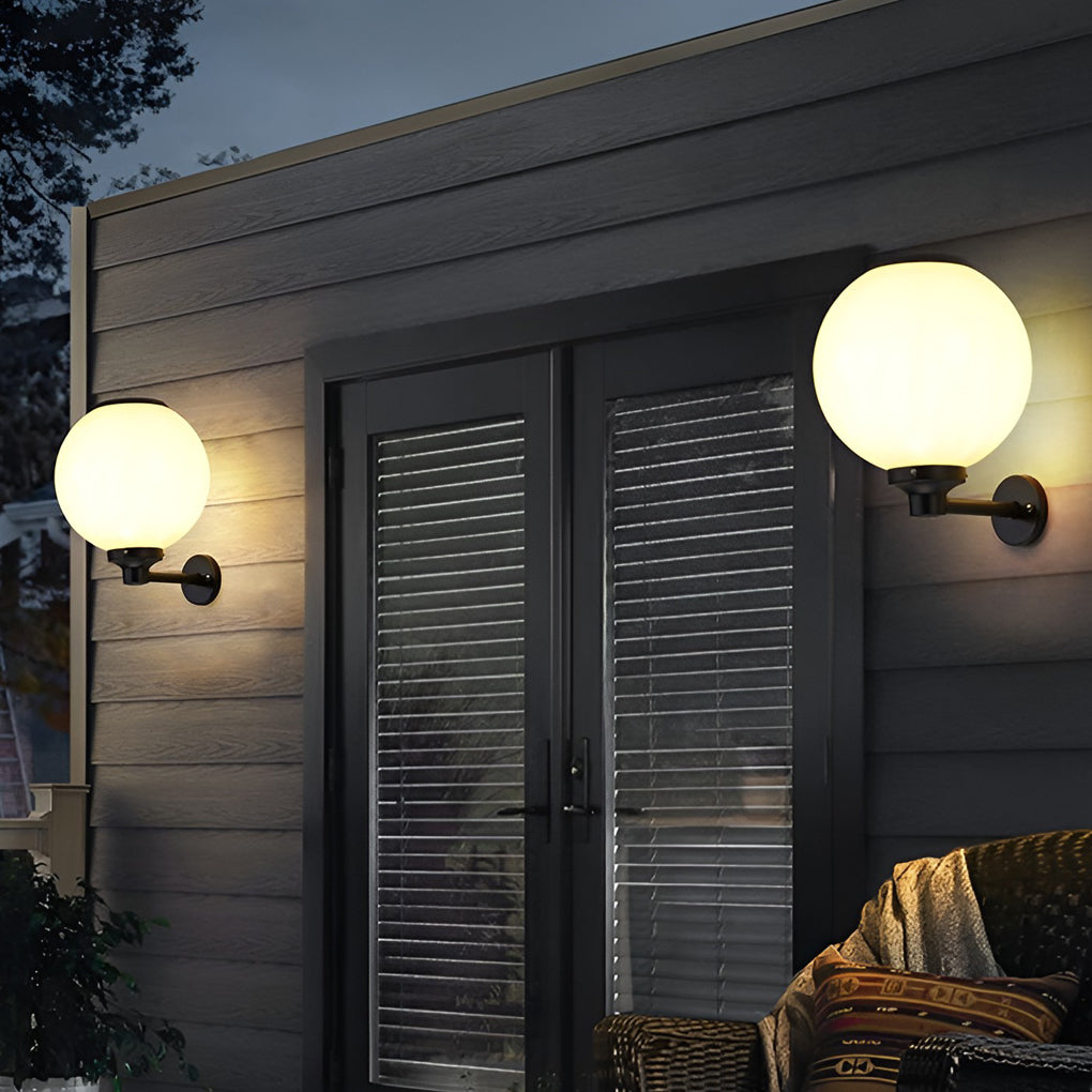 White Outdoor Globe Wall Sconce LED Solar Light
