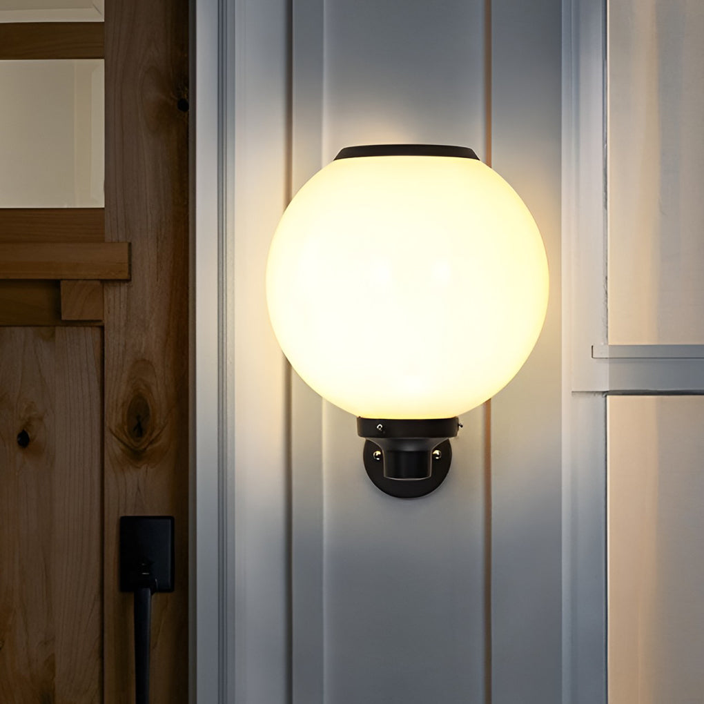 White Outdoor Globe Wall Sconce LED Solar Light