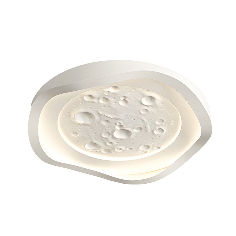 White Resin Lunar LED Flush Mount Ceiling Light for Bedroom