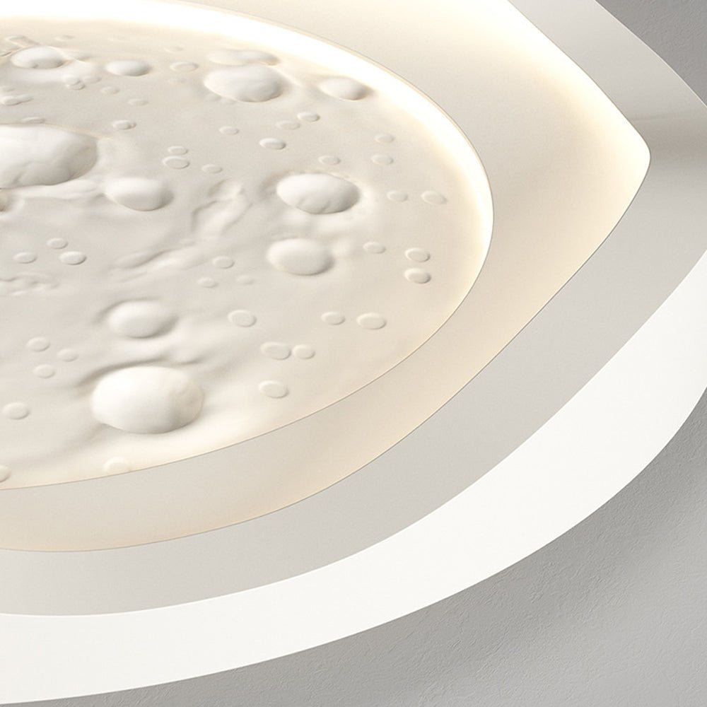 White Resin Lunar LED Flush Mount Ceiling Light for Bedroom