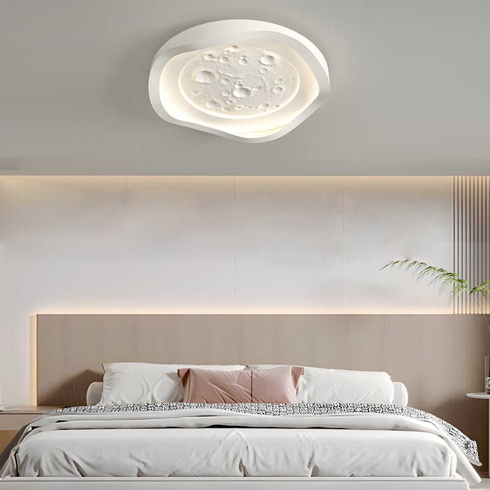 White Resin Lunar LED Flush Mount Ceiling Light for Bedroom