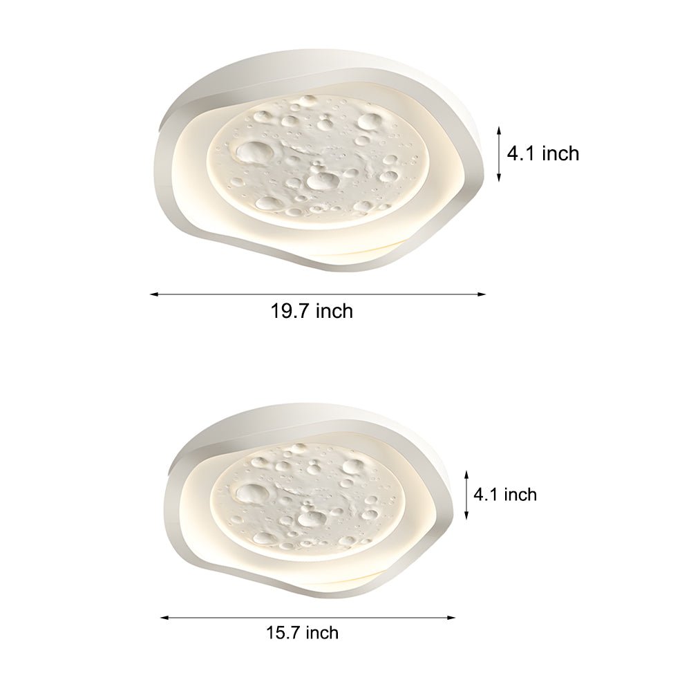 White Resin Lunar LED Flush Mount Ceiling Light for Bedroom
