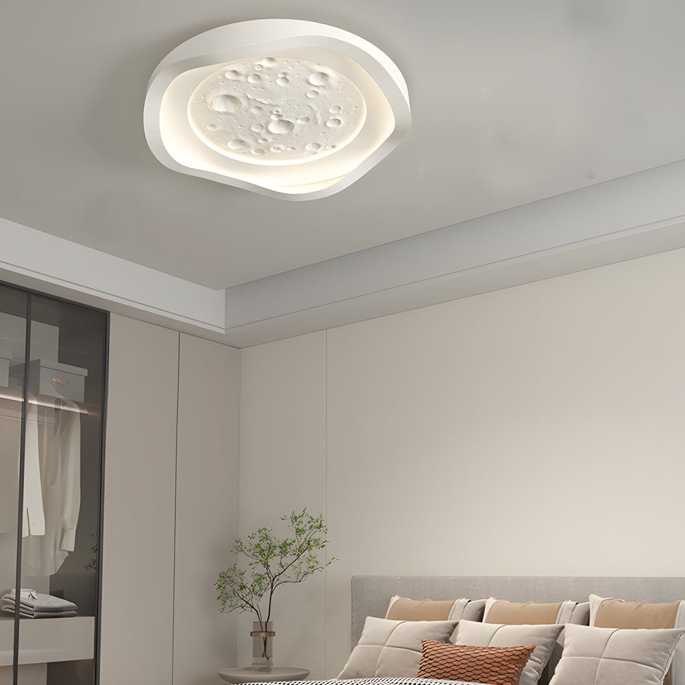 White Resin Lunar LED Flush Mount Ceiling Light for Bedroom