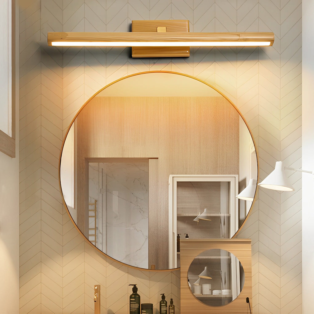Wood Bathroom Vanity Light, Japanese Rotatable LED Light, Modern Rustic Lighting Fixture, Adjustable Wall Sconce, Energy Efficient Bathroom Lighting, Elegant Wood Design, Warm LED Illumination, Contemporary Bathroom Decor, Space-Saving Wall Light, Home Im