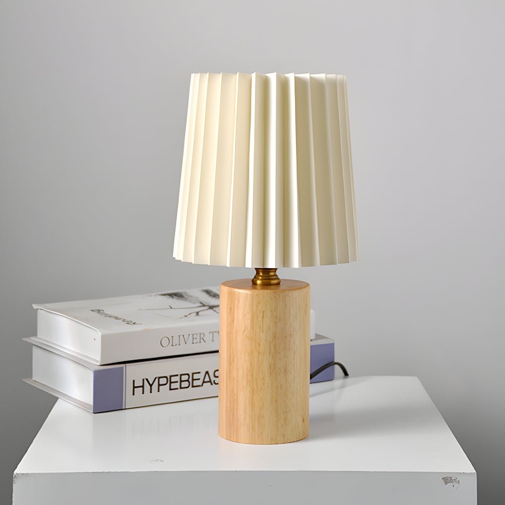 Wood Column Table Lamp with Pleated Empire Shade - Elegant Home Lighting, Modern Decor, Warm Ambiance, Unique Design