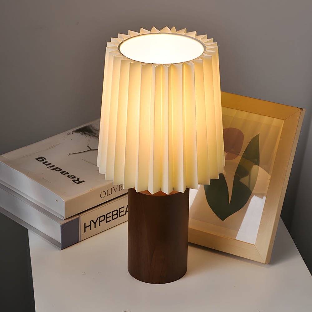 Wood Column Table Lamp with Pleated Empire Shade - Elegant Home Lighting, Modern Decor, Warm Ambiance, Unique Design