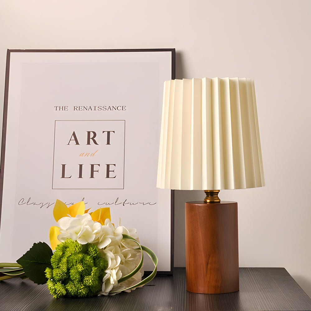 Wood Column Table Lamp with Pleated Empire Shade - Elegant Home Lighting, Modern Decor, Warm Ambiance, Unique Design