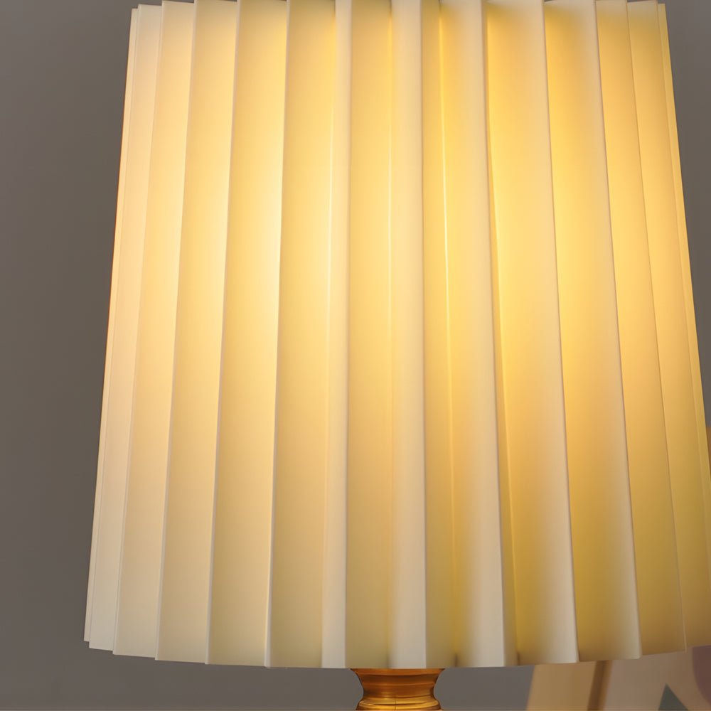 Wood Column Table Lamp with Pleated Empire Shade - Elegant Home Lighting, Modern Decor, Warm Ambiance, Unique Design