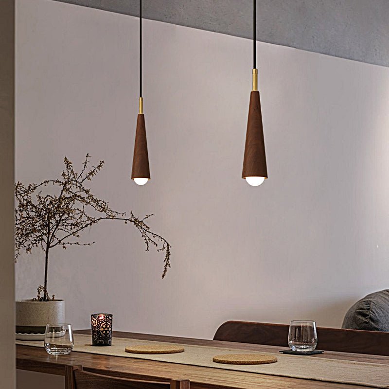 Wood Cone LED Pendant Light - 3 Step Dimming Copper Modern Lamp