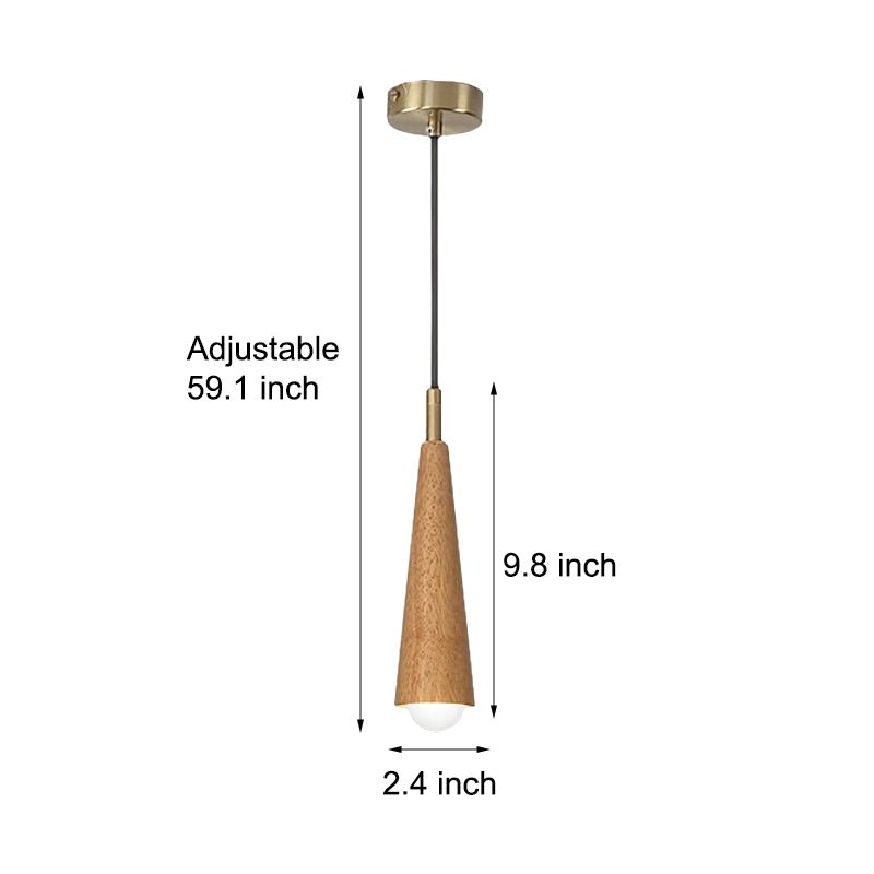 Wood Cone LED Pendant Light - 3 Step Dimming Copper Modern Lamp