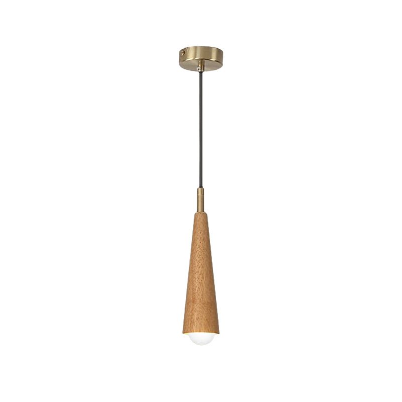 Wood Cone LED Pendant Light - 3 Step Dimming Copper Modern Lamp
