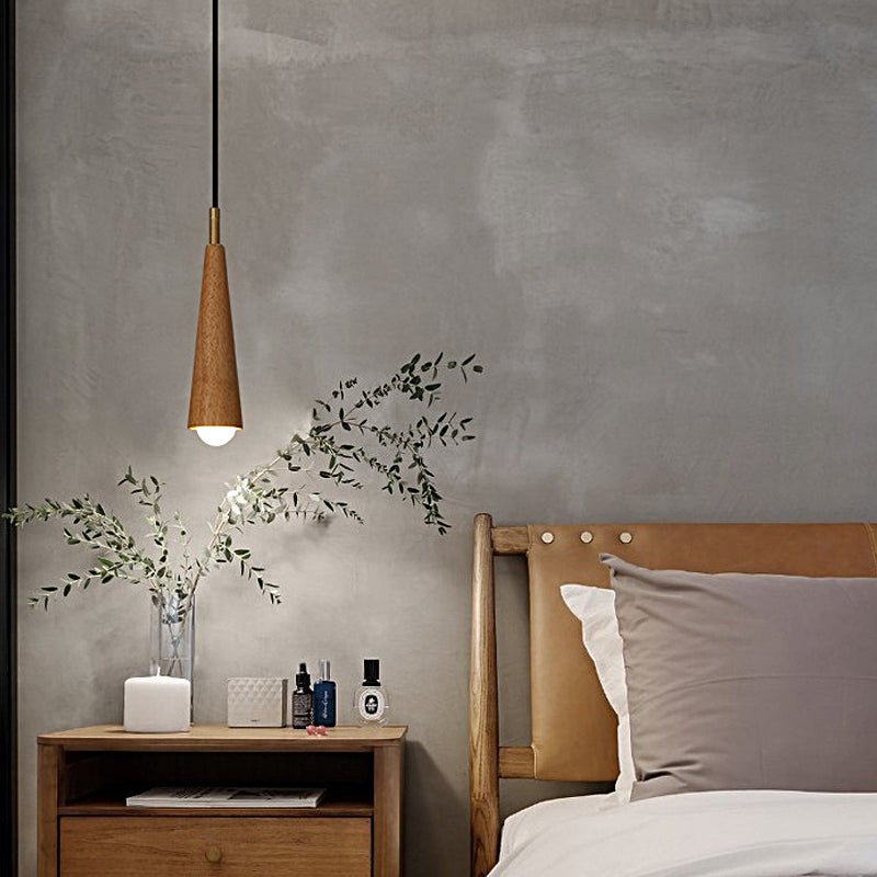 Wood Cone LED Pendant Light - 3 Step Dimming Copper Modern Lamp