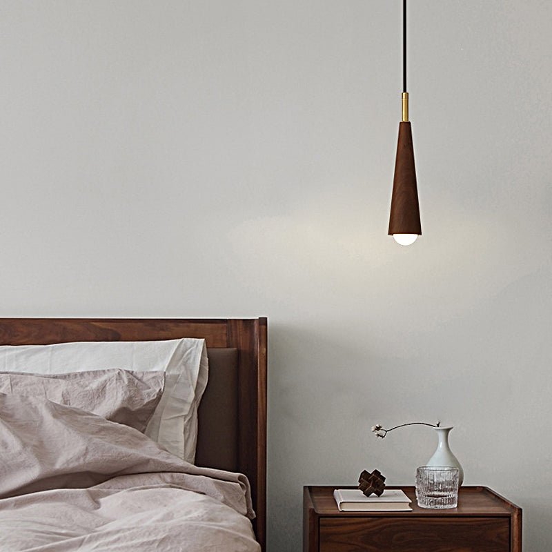 Wood Cone LED Pendant Light - 3 Step Dimming Copper Modern Lamp