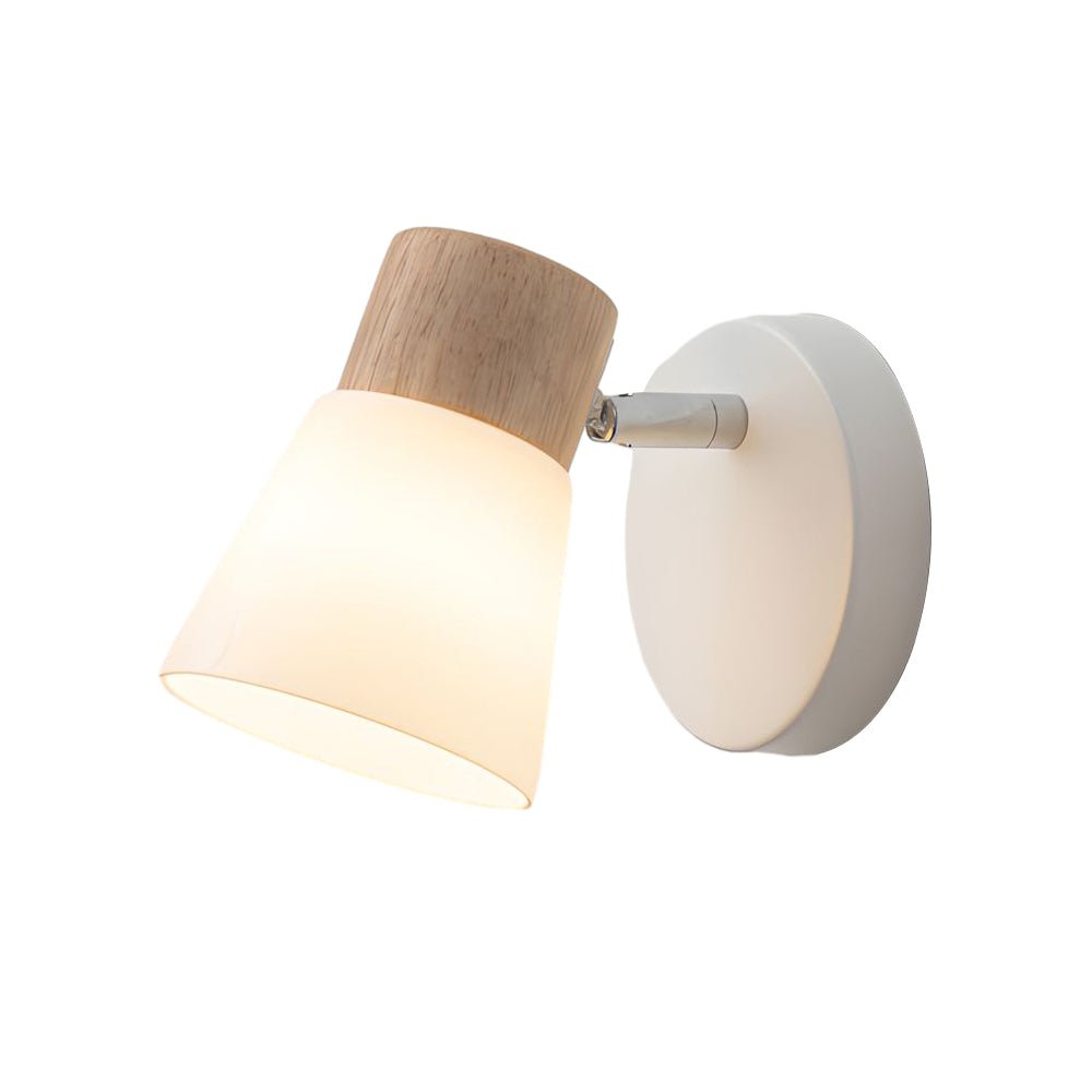 Wood Glass Cone Rotatable Light Wall Sconce, Modern White Design, Adjustable LED Fixture, Contemporary Home Lighting, Stylish Wall Lamp, Decorative Accent Light, Interior Wall Sconce, Energy-Efficient Lighting, Minimalist Design, Indoor Wall Decor, Unique