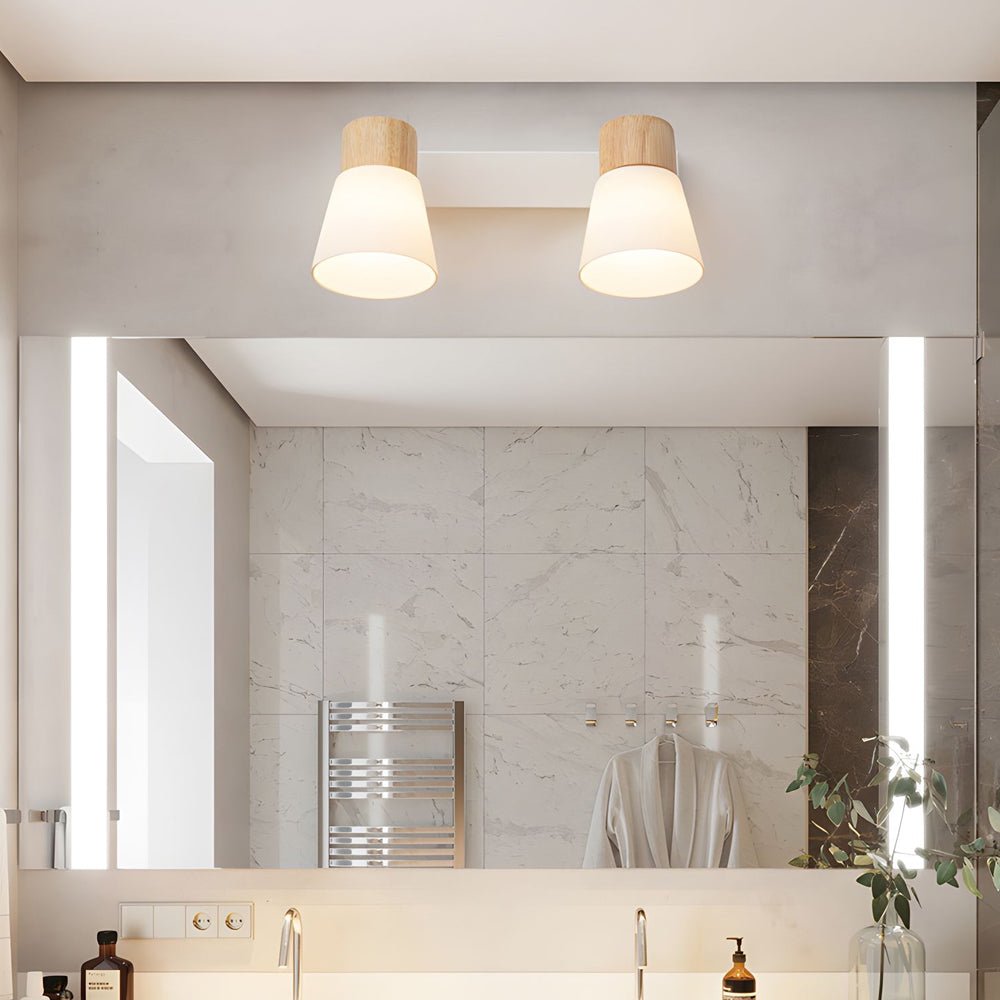 Wood Glass Cone Rotatable Light Wall Sconce, Modern White Design, Adjustable LED Fixture, Contemporary Home Lighting, Stylish Wall Lamp, Decorative Accent Light, Interior Wall Sconce, Energy-Efficient Lighting, Minimalist Design, Indoor Wall Decor, Unique